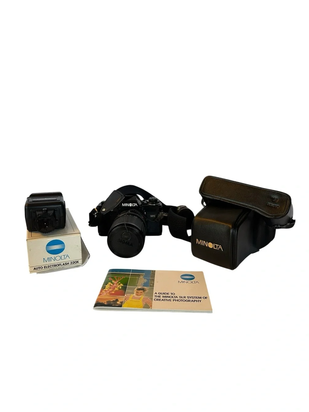Minolta Black SLR Camera Kit with Case & Flash